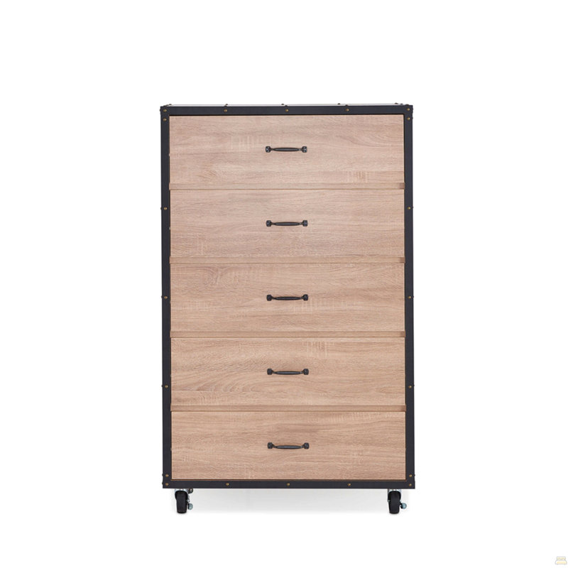 Commode 5 tiroirs en chêne clair patiné