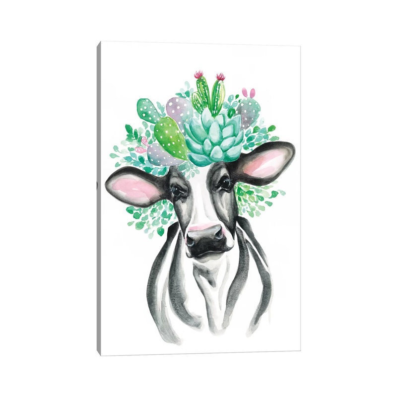 Cactus Cow by Kirsten Dill - Wrapped Canvas Gallery-Wrapped Canvas Giclée, 30.48cm H x 20.32cm W