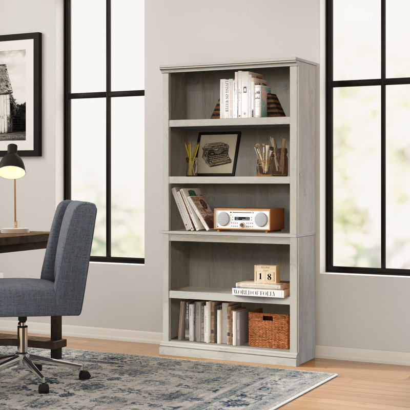 Alexsia Standard Bookcase, Chalked Chestnut, 35-1/4”W x 13-1/4”D x 69-3/4”H 