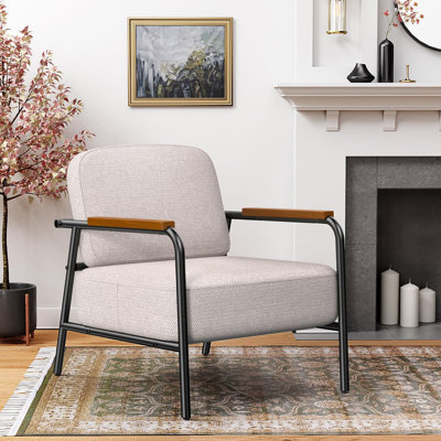 Chaise d'appoint de style Mid-Century moderne pour le salon, fauteuil rembourré avec structure en métal, dossier lombaire et coussin confortable, chaise d'appoint en tissu pour le bureau de la chambre à coucher, support de lecture, 380 lb