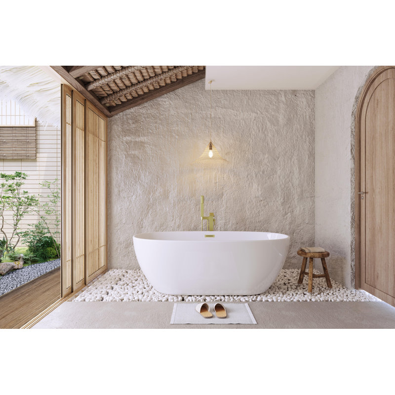 Cateisha 67'' x 30.7'' Soaking Acrylic Bathtub, Brushed Gold