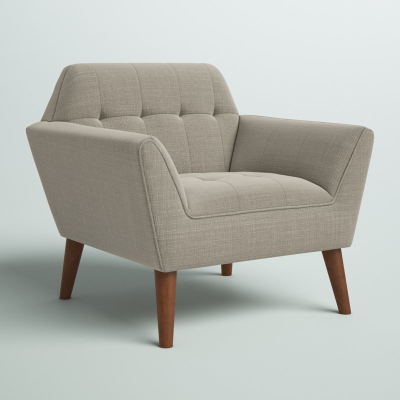 Merrylite  37" Wide Upholstered Armchair with Tufted Backrest, Light Gray