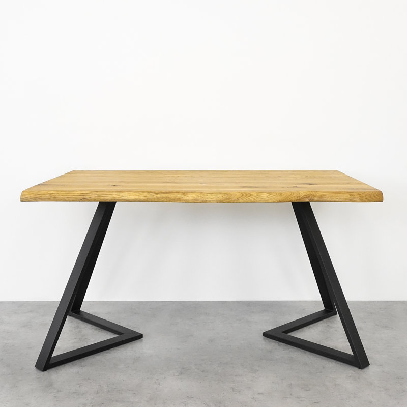 Ferron Oak Solid Wood Top Metal Base Dining Table, 75cm H x 160cm L x 90cm W, Brown