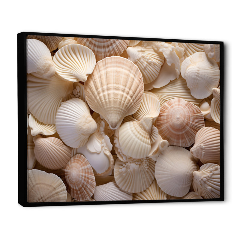 Beige palourde, coquillage, symphonie I - impression, H 24 po x l 32 po x P 1 po, Cadre flottant noir