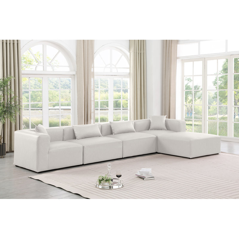 Canapé modulaire en similicuir 5 pièces, Cuir crème végétalien