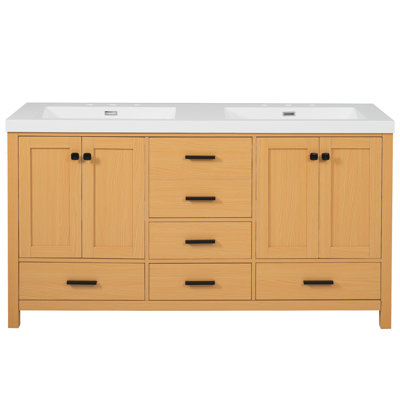 Meuble-lavabo de 150 cm avec double lavabo en rÃ©sine SMC, portes et tiroirs Ã  fermeture amortie
