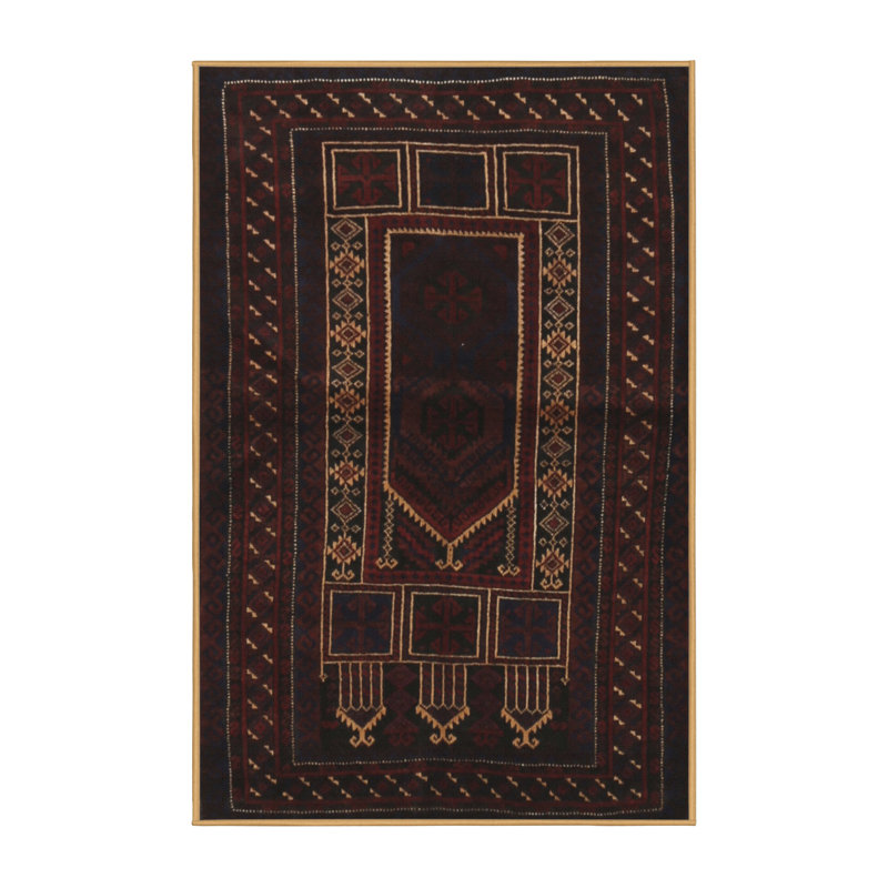Tapis traditionnel rouge / noir, Rectangle 5 pi x 7 pi
