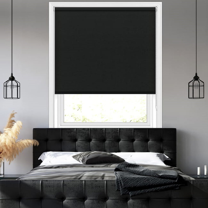 Indoor Blackout Trimmable Roller Blind – Custom Fit Window Shade with Light Control & Privacy, Black, 210cm L x 150cm W