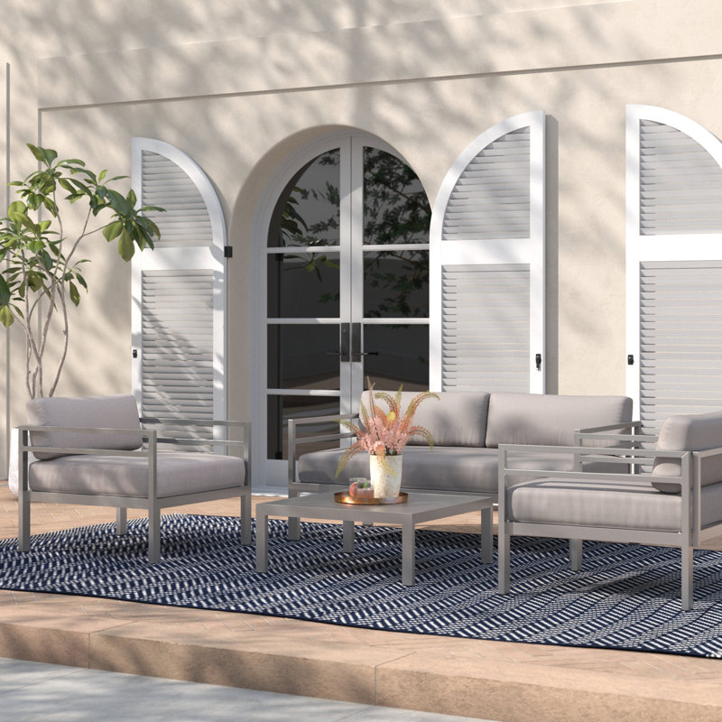 Nixon 4 - Person Patio Conversation Set with Cushions, Silver Frame/Gray Cushion