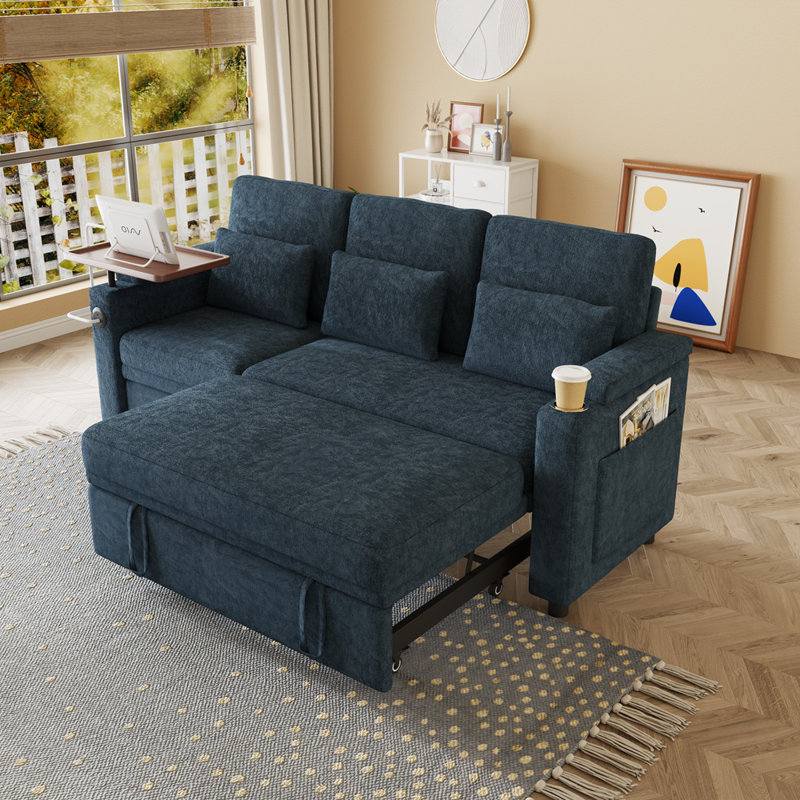 Canapé en chenille de haute qualité pour trois personnes, Chenille bleu