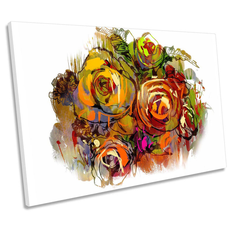 Rose Flower Multi Coloured - Wrapped Canvas Print, 30.5cm H x 45.7cm W x 2cm D