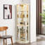 Élégante vitrine en verre, couronne, tablettes réglables, blanc, motif floral arqué en porcelaine spacieuse, éclairage doux, collection de livres