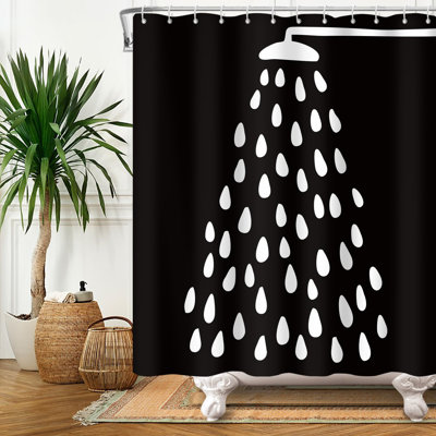 Black And White Shower Curtain Fun Shower Head And Water Drops Shower Curtains For Bathroom Machine Washable Waterproof Polyester Fabric Curtain For Bathing With 12 Hooks 72X72 Inch