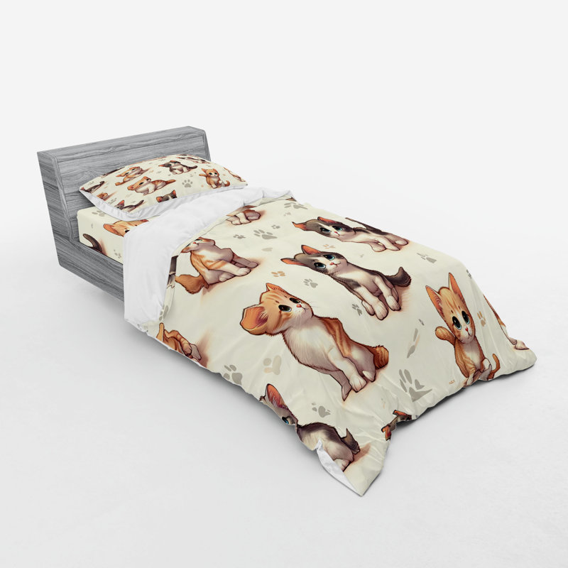 Ensemble de literie pour chat Ambesonne et ivoire abricot gris foncé, Housse de couette simple très longue + 2 pièces
