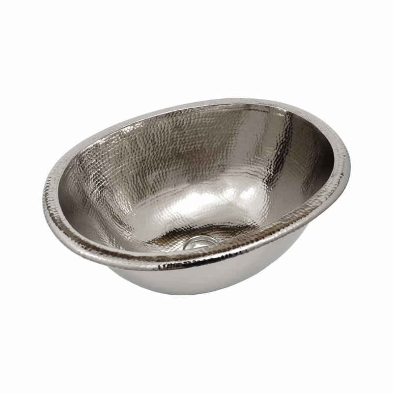 Cameo Hand-Hammered Copper Oval Dual-Mount Bathroom Sink, Polished Nickel