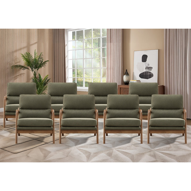 25.59'' Wide Upholstered Fabric Accent Armchair With Solid Wood Leg (Set of 8)   , Green
