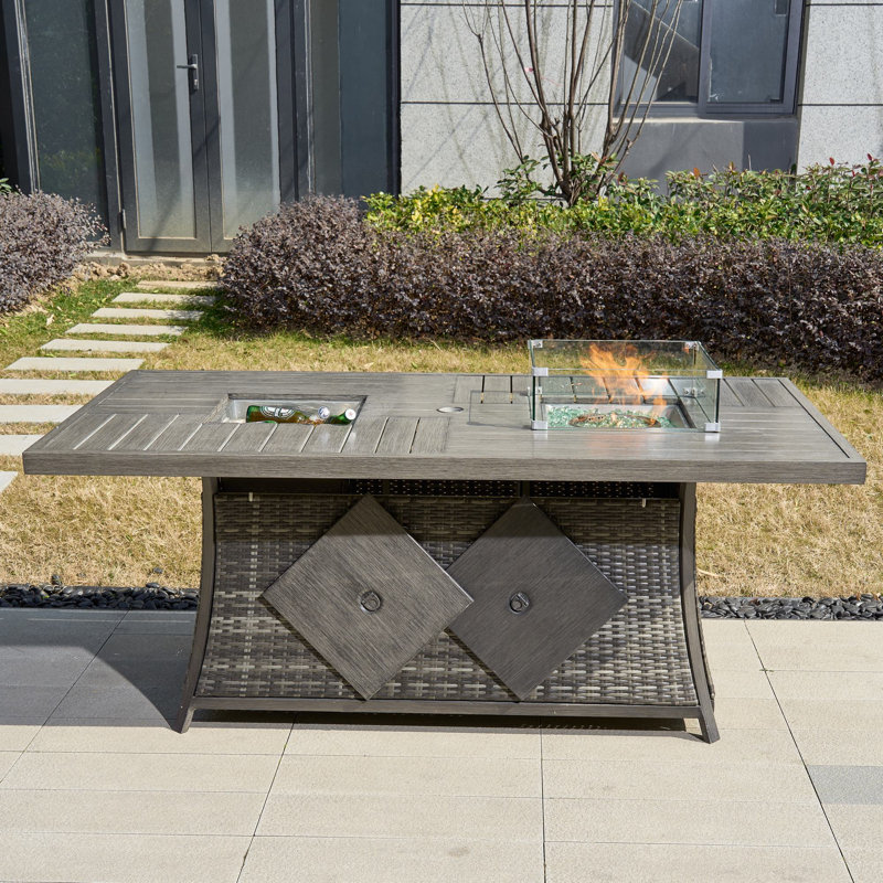 Aliaksey Rectangle Propane Smokeless Fire Pit Table, Gray