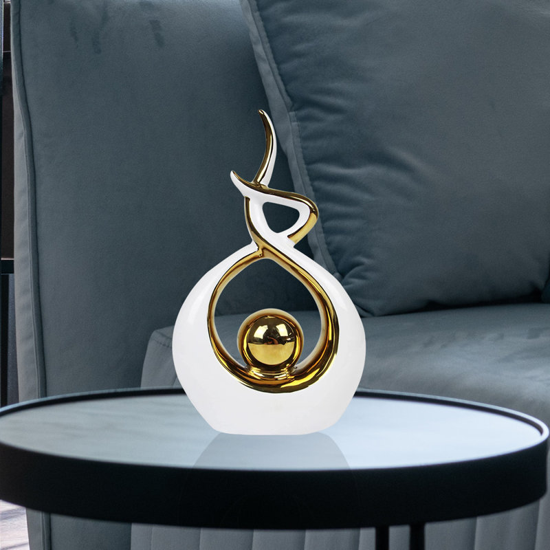 Sculpture moderne moderne en céramique, H 10,6 po x l 6,69 po x P 2,36 po, Blanc
