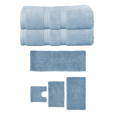 Bruno Collection 100% Soft Cotton 2 Pc Bath Towel Set & 4 Pc Bath Rug Set, (Set of 6), Linen
