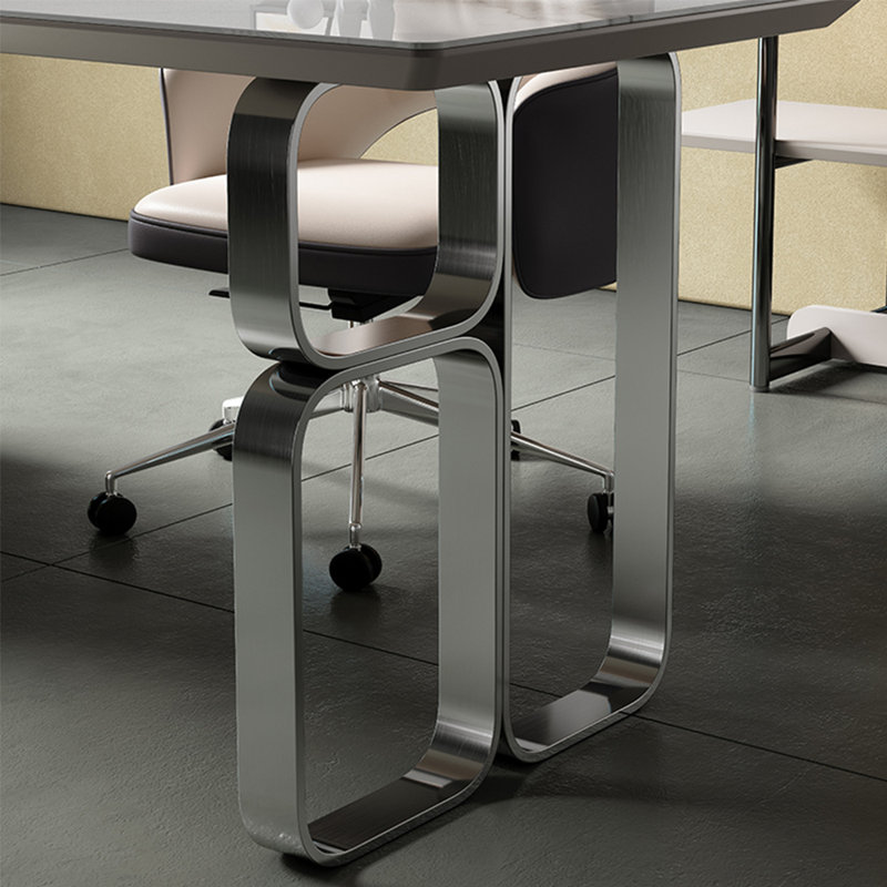 Bureau de table en pierre frittée durable, H 29,53 po x l 62,99 po x P 27,56 po, Blanc