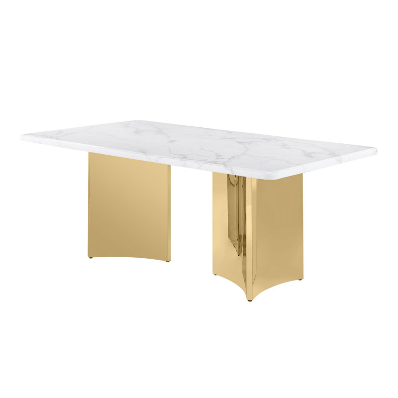 Table de salle à manger en marbre blanc avec base en acier inoxydable, Doré
