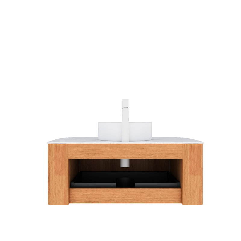 Meuble-lavabo 36 po avec lavabo, meuble flottant élégant. Bassin en marbre artificiel blanc, comptoir en céramique. Matériau en contreplaqué de bois naturel. Espace de rangement généreux, tiroir à fermeture en douceur. Rayures 3D
