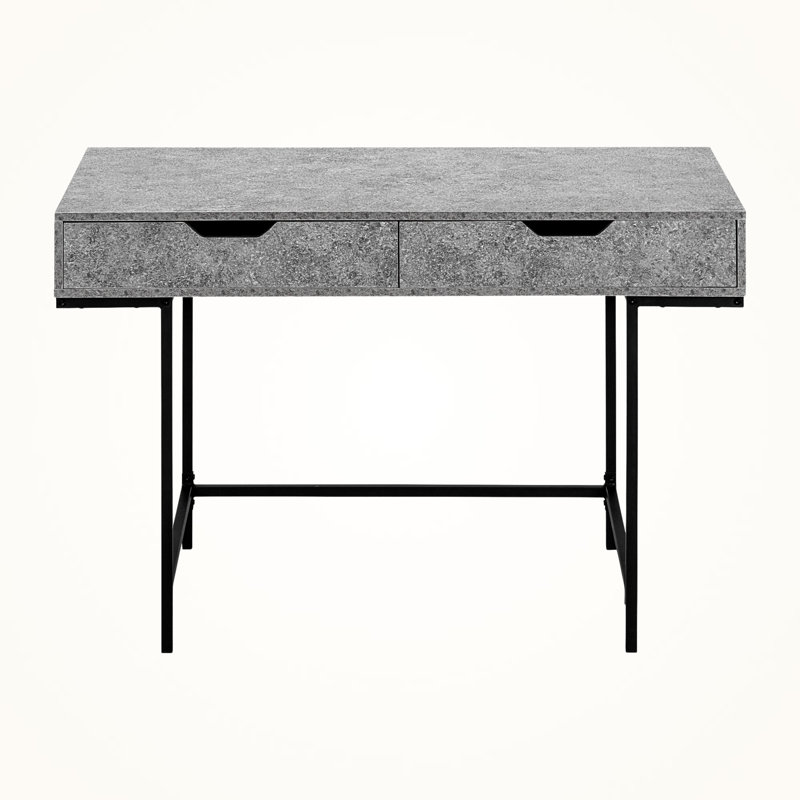 Leonice 2-Drawer Gray Finish Computer Desk With Black Metal Leg, 29.82" H X 46.99" W X 23.64" D