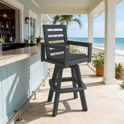 Plaisir 360° Swivel Ladderback Patio Bar Stool with HDPE Construction and Ergonomic Comfort