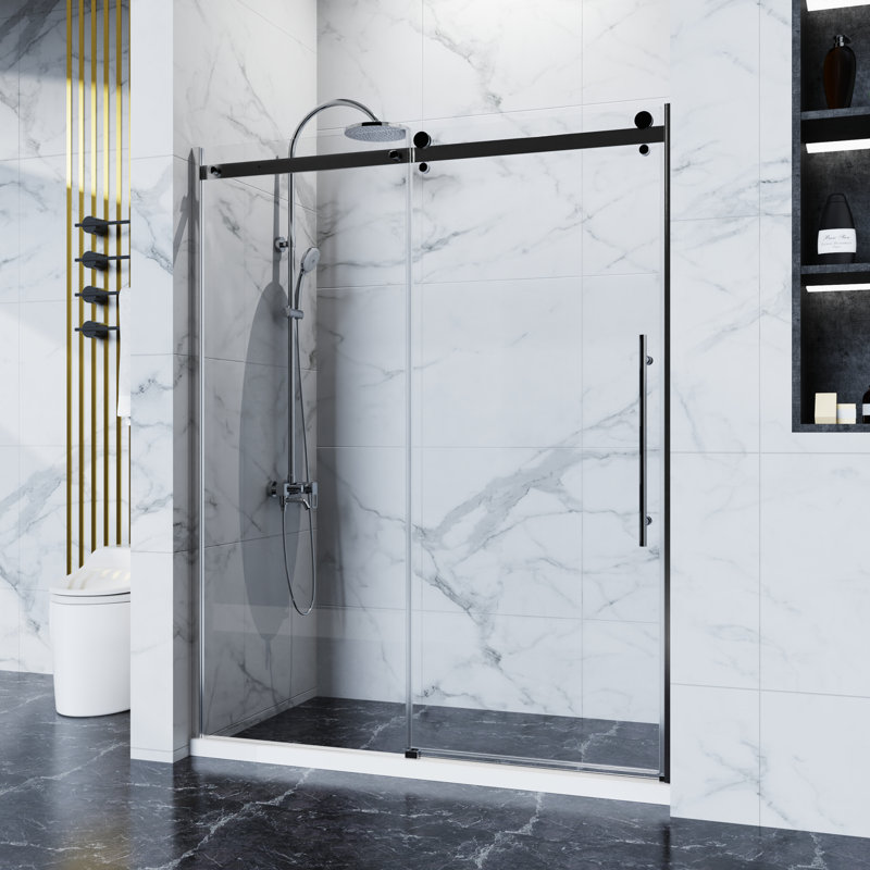 58.5-60" W×72" H Frameless Glass Shower Door, Adjustable Single Sliding Door With 1/4" Thick Tempered Glass, Waterproof Seals, Stainless Steel Hardware, Easy Access Handle, Chrome
