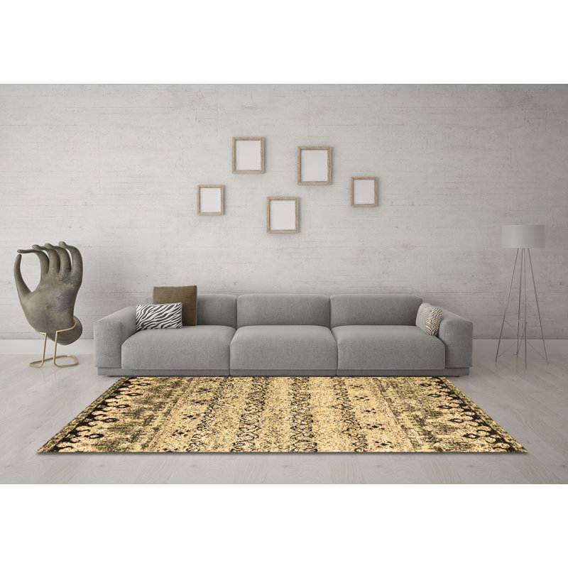 Tapis contemporains brun lavable à la machine 2567, Rond 3 pi