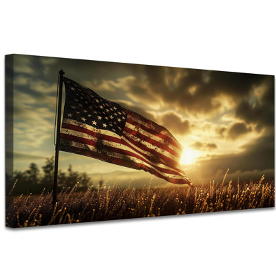250 Years America Flag Canvas Wall Art 250th Anniversary 1776-2026 Print, Large American Flag Landscape Painting for Living Room, Vintage Patriotic Decor Ready to Hang 24×48 Inch