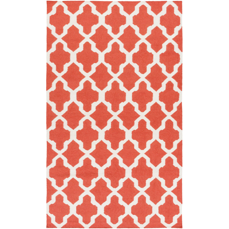Tapis orange / ivoire en laine tissé à la main Bangor, Rectangle 9 pi x 12 pi