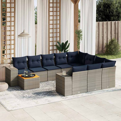  Ensemble de canapé de patio 11 pièces avec coussins en rotin de polyester gris