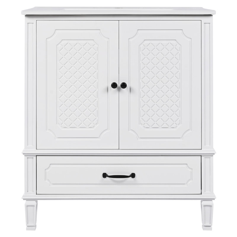 30" Bathroom Vanity With Ceramic Top, White