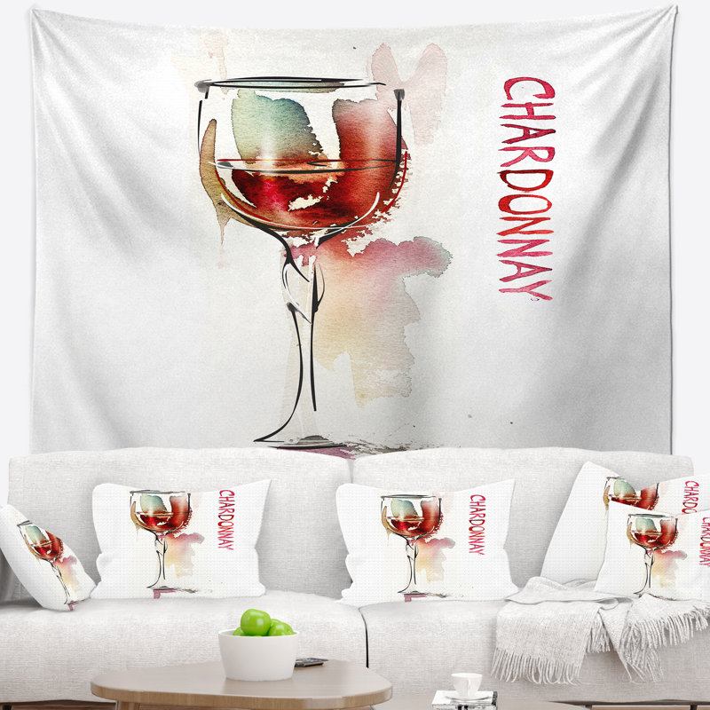 Tapisserie vin rouge sur fond blanc, H 32 po x l 39 po