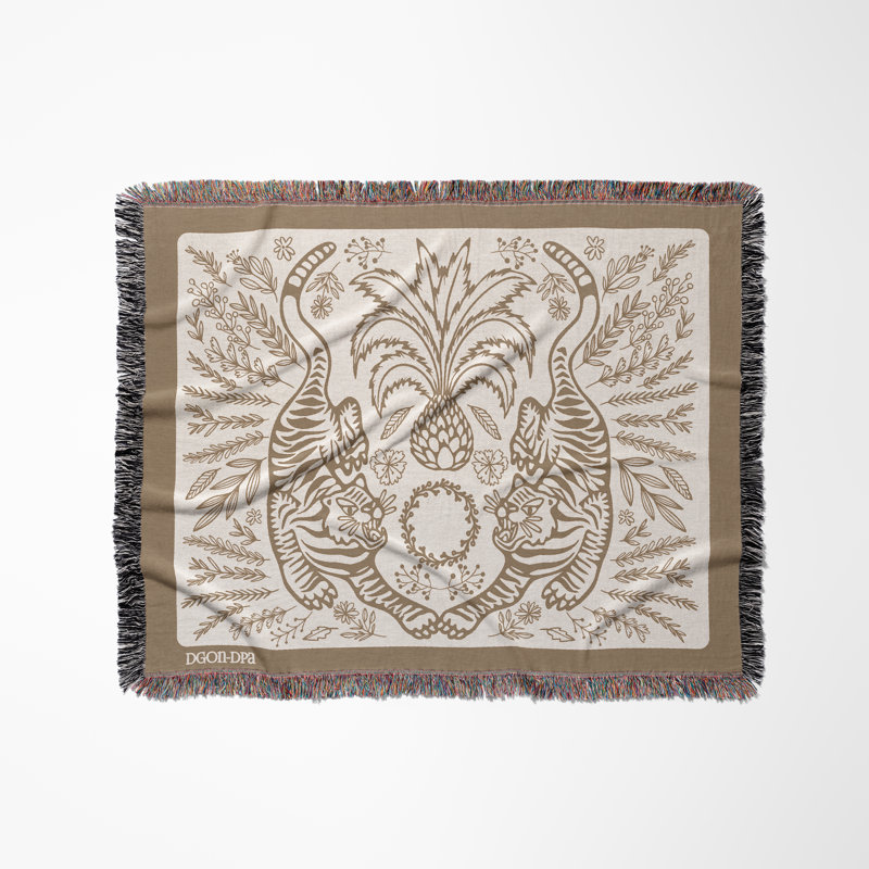 Jeté en mélange de coton Hero Tiger, Sarcelle / blanc cassé, L 70 po x l 50 po