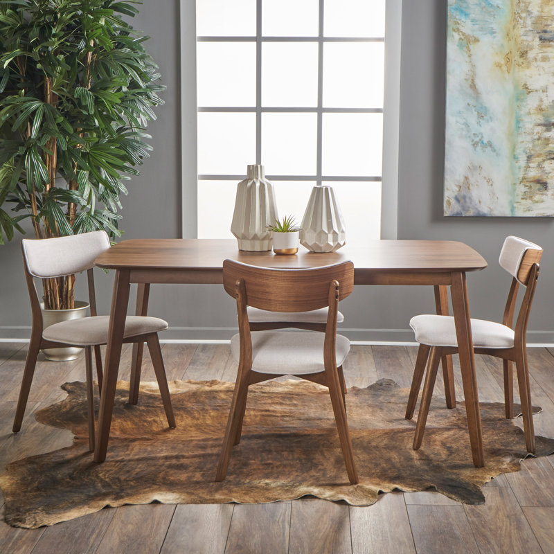 Henry 4 - Person Four Leg Dining Set, Light Beige, Natural Walnut