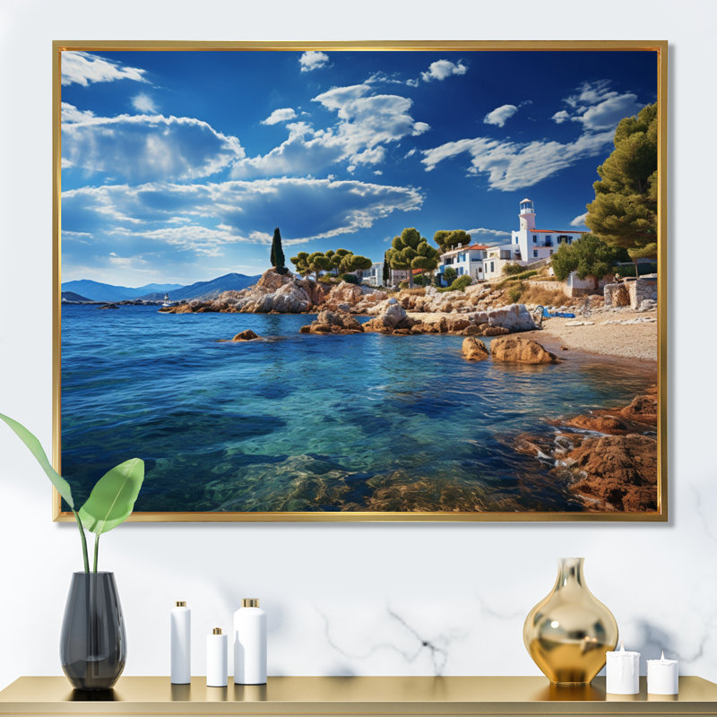 Tove Grèce Saronic Serenade I sur toile, H 30 po x l 40 po, Cadre flottant doré