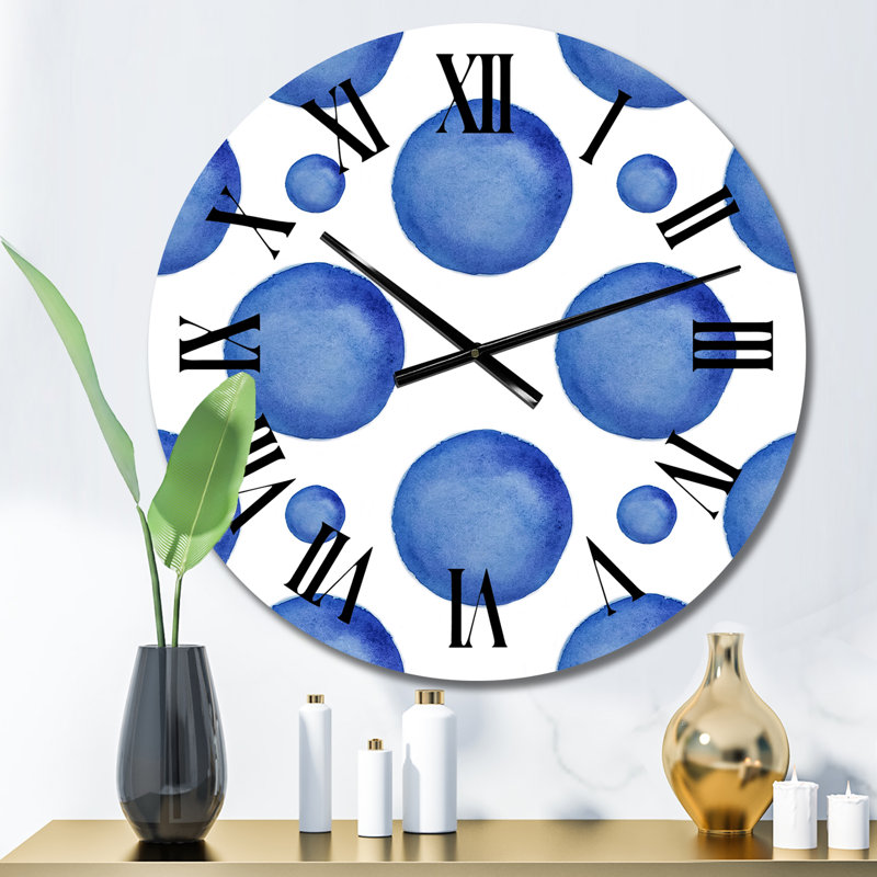 Petits et grands cercles bleus sur blanc I - Horloge murale moderne, Petit