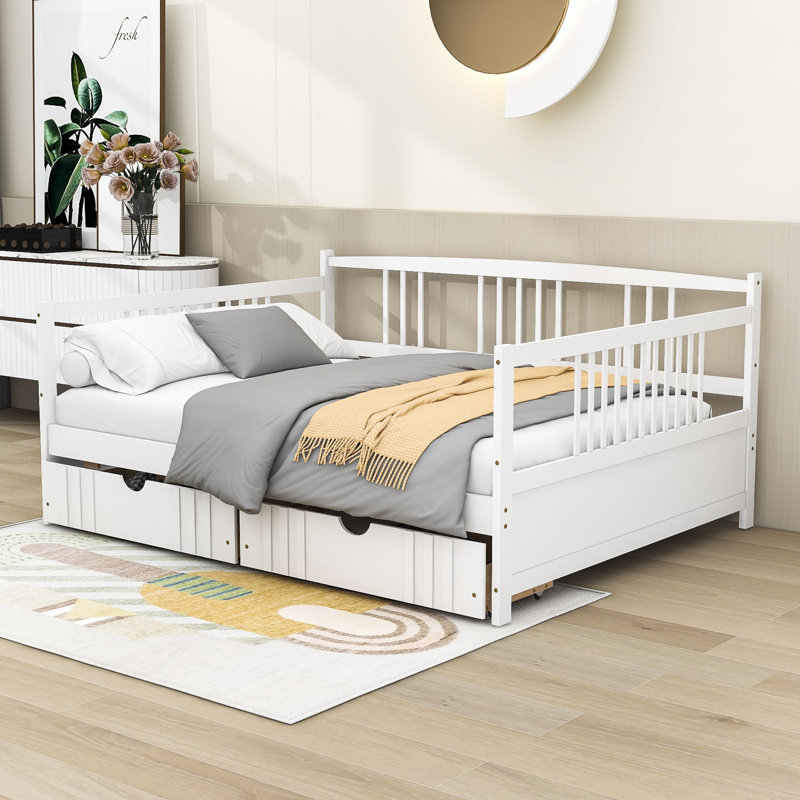 Wooden Daybed with 2 Drawers, Full, White