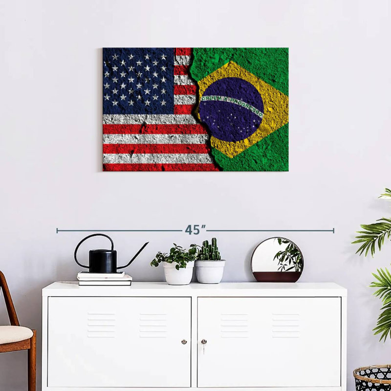 Cracked USA Brazil Flag, 20" H x 30" W