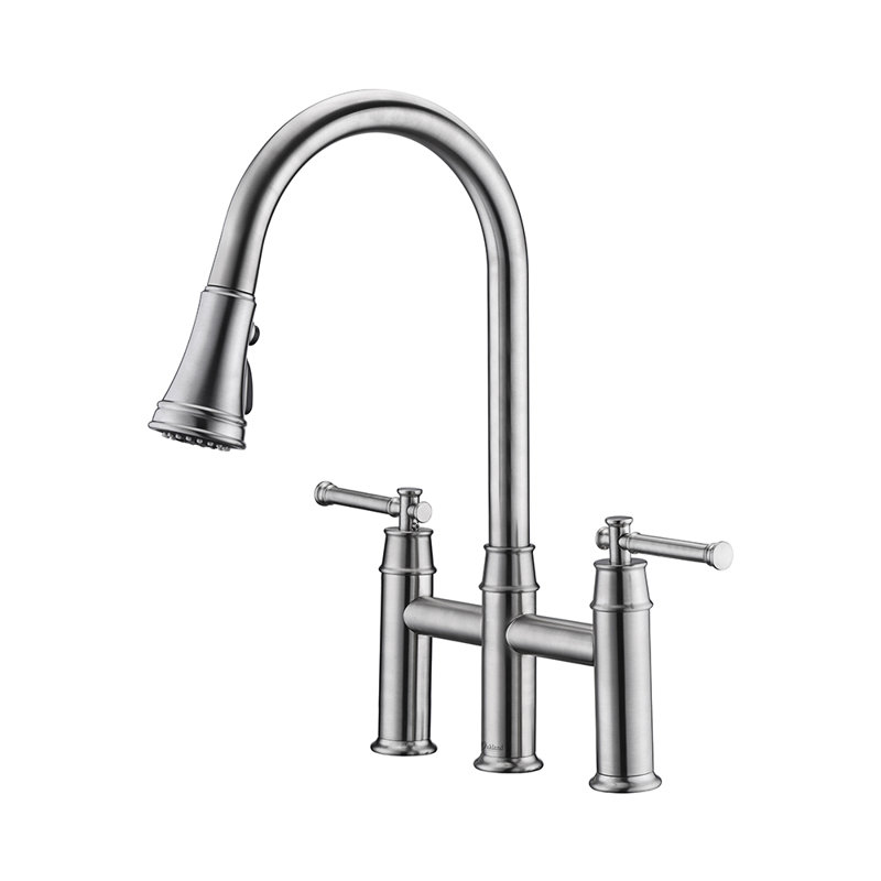 Robinet de cuisine à poignée double 8 po, Nickel brossé