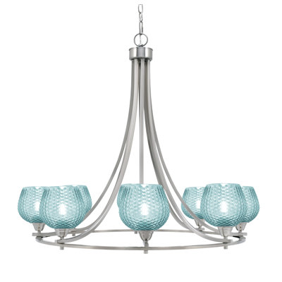 Mukkesh 8 Light Chandelier Brushed Nickel Finish 6" Turquoise Glass