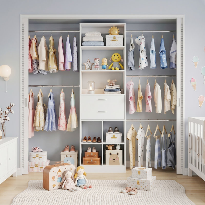 38.9-48.9”Closet System With Adjustable Rods & Drawers, White
