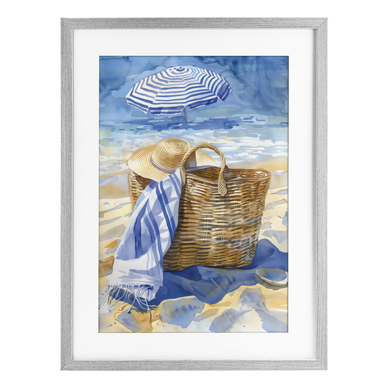 «Beach Basket Essentials», reproduction encadrée sous verre, design par LSR Design Studio, H 20 po x l 14 po
