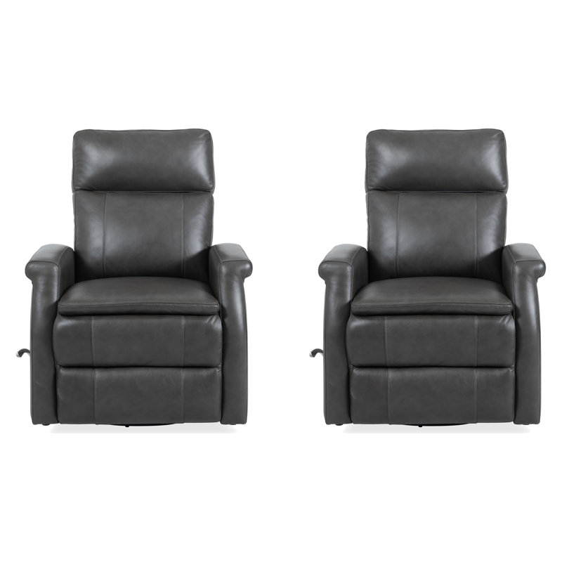 Dianela 32" Top Grain Leather Manual Swivel Glider Recliner with Rolled Arms, Raven