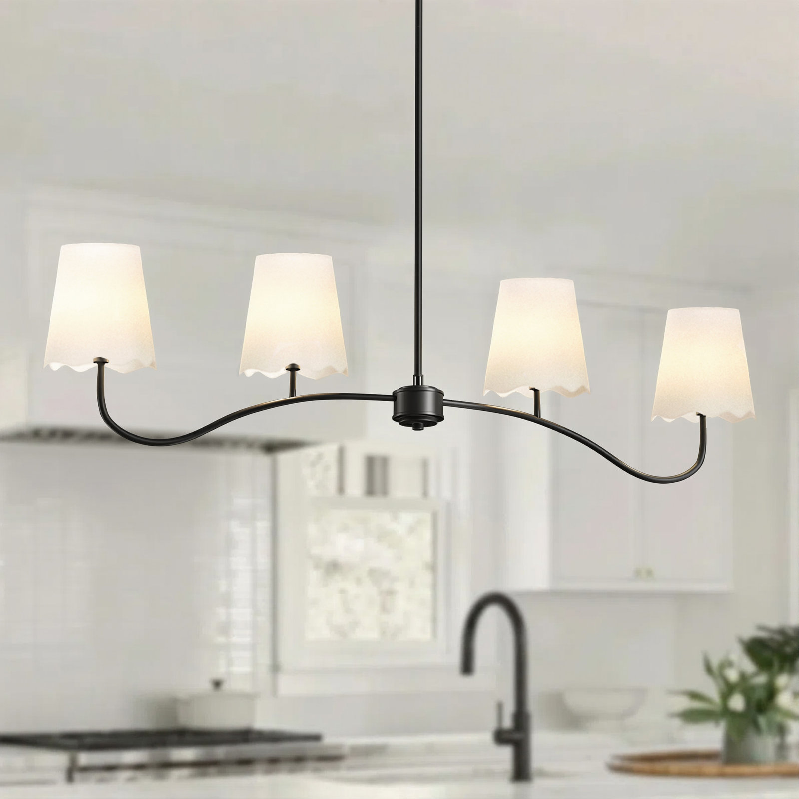 Conner Dimmable Wrought Iron 4-Light Pendant, Matte Black