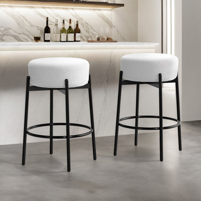 4 Piece Set 24 Inch Swivel Bar Stools With Teddy Fleece Seat Black