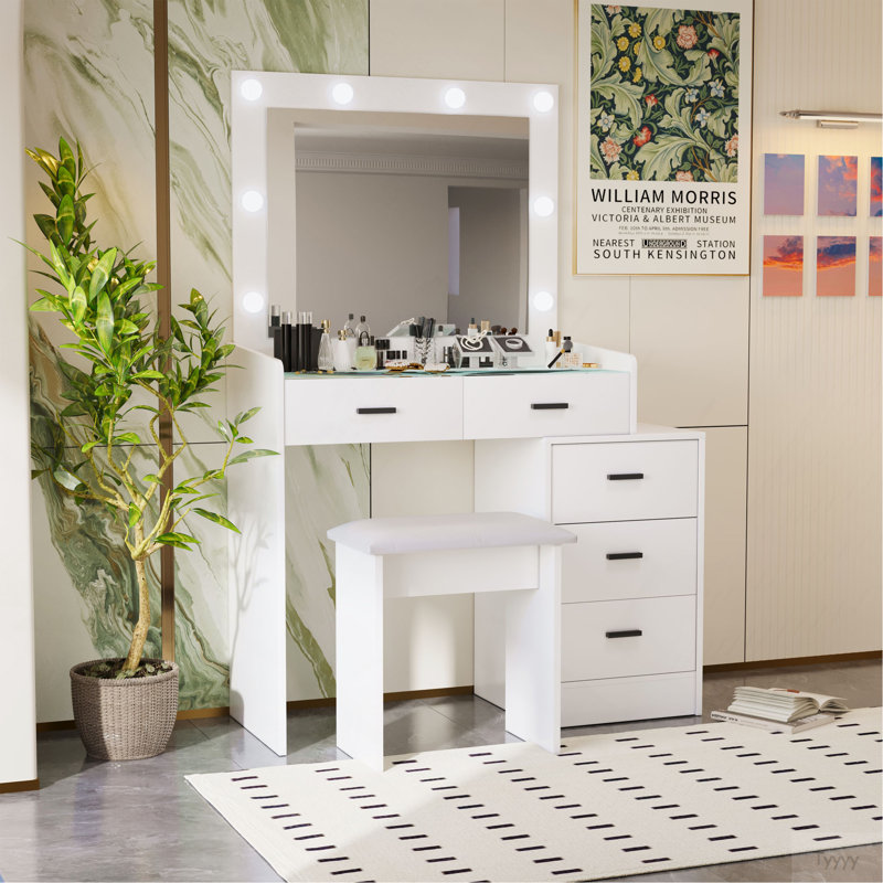 Coiffeuse réglable blanche avec 5 tiroirs