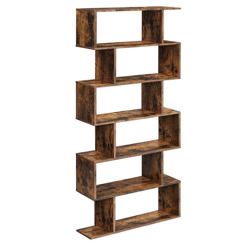 190.5cm H Geometric Bookcase, 190.5cm H x 70cm W x 24cm D, Brown